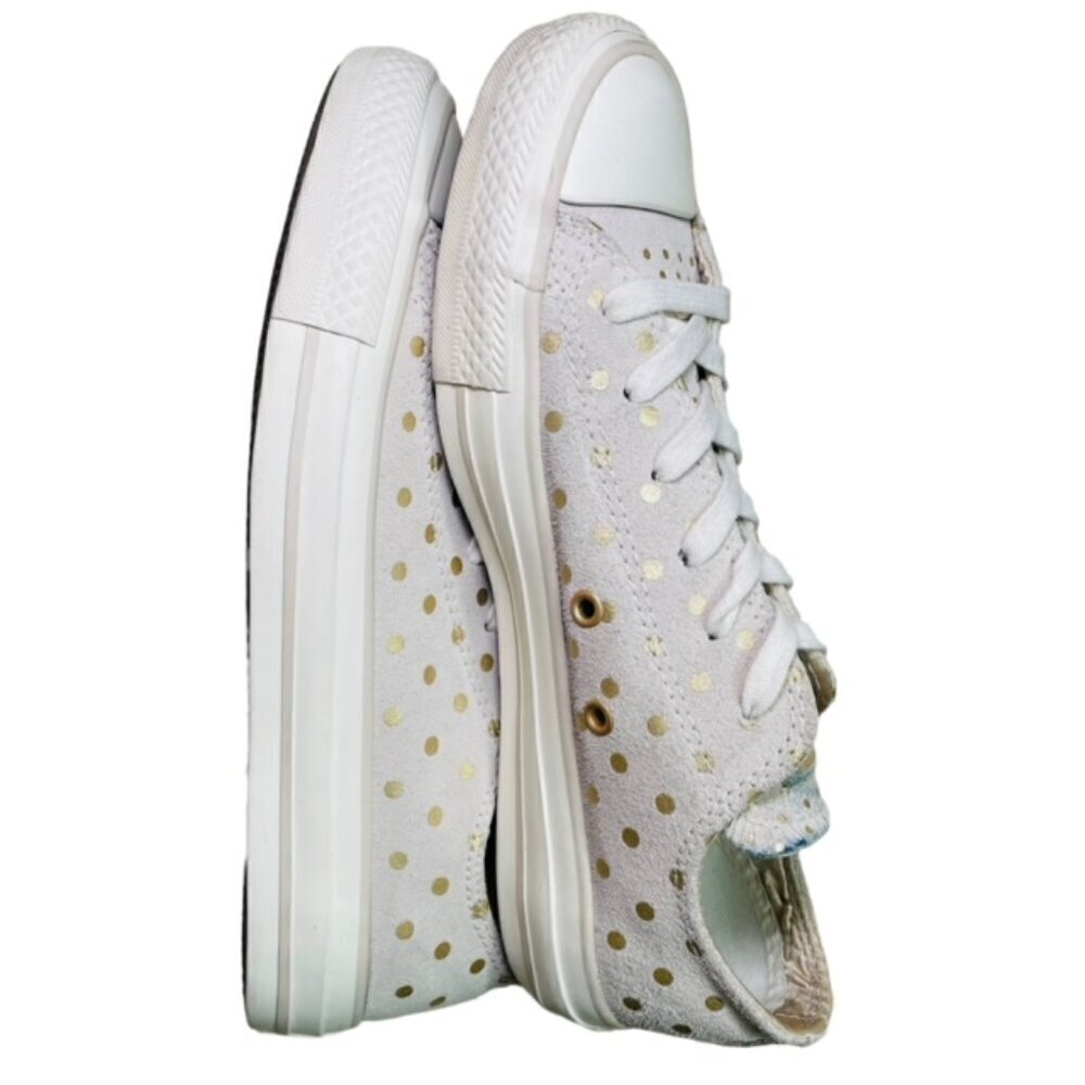 CONVERSE Chuck Taylor All Star Suede Leather Gold Polka Dot Sneakers - Size 7 - Picture 5 of 9